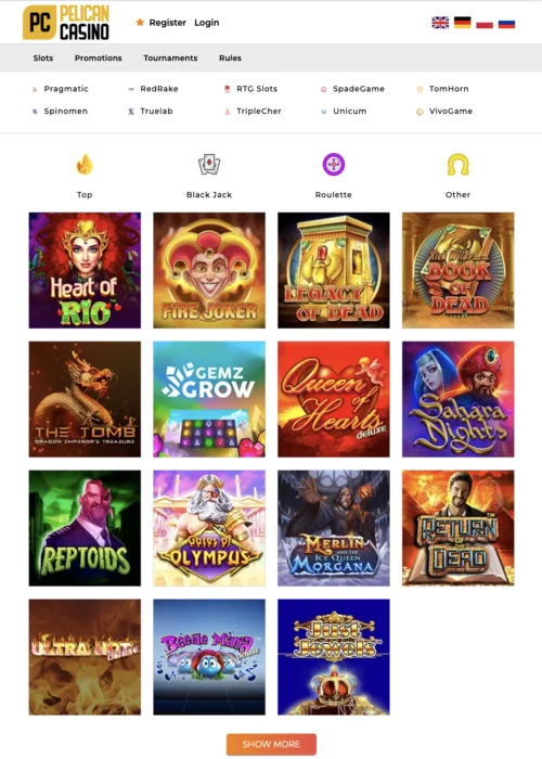 Kolekcja gier Pelican Casino